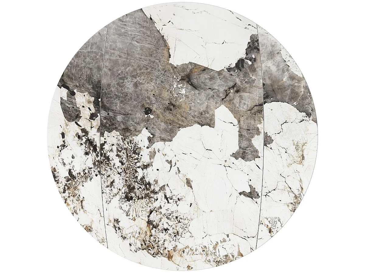 Table à manger extensible automatique 6/8 pers. en céramique effet Marbre gris Pandora et piètement noir 115/190x115 cm - Mugla