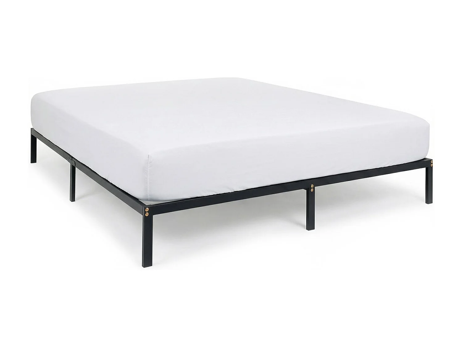 Lit Double TIDUR, 180 x 200 cm, Noir, Structure en Métal, Cadre Renforcé, Sommier Intégré, Style Industriel Minimaliste