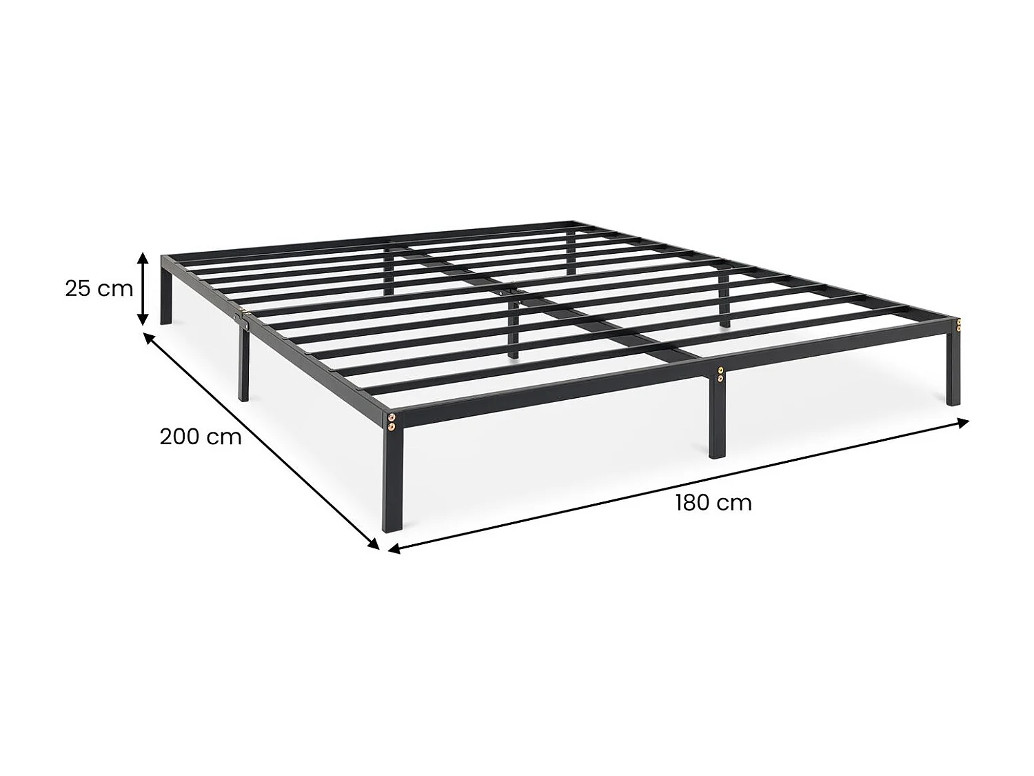 Lit Double TIDUR, 180 x 200 cm, Noir, Structure en Métal, Cadre Renforcé, Sommier Intégré, Style Industriel Minimaliste