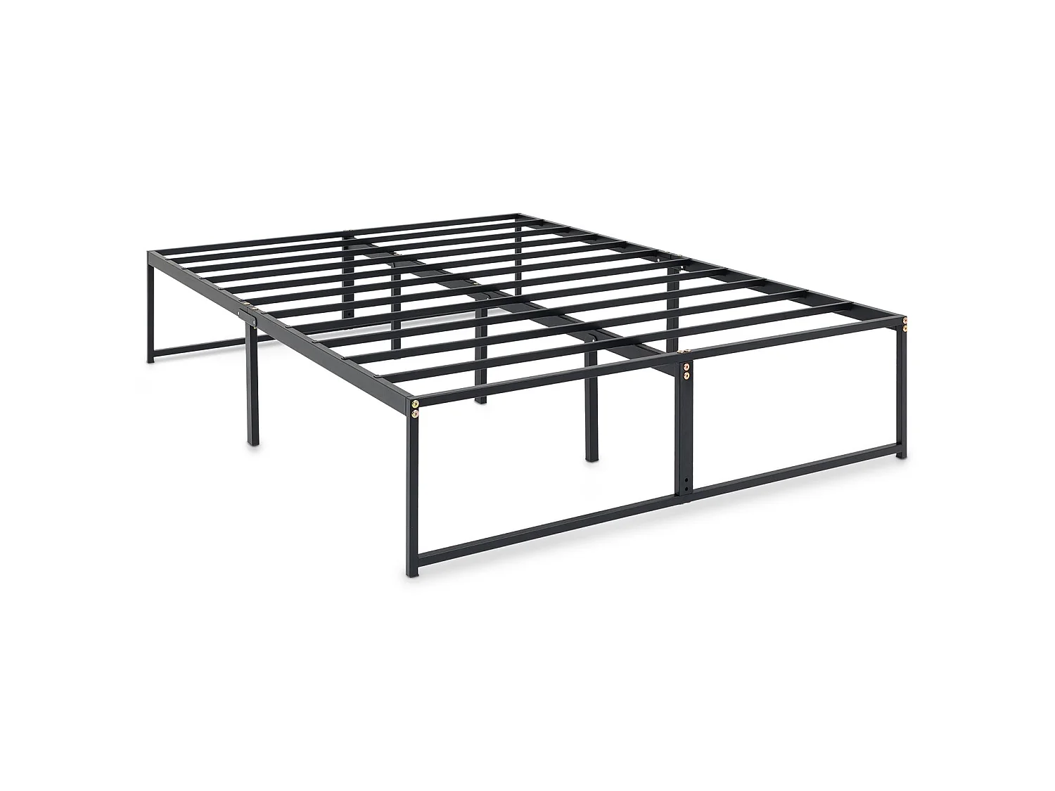 Lit Double SOVE, 140 x 190 cm, Noir, Structure en Métal, Cadre Renforcé, Sommier Intégré, Style Industriel Minimaliste