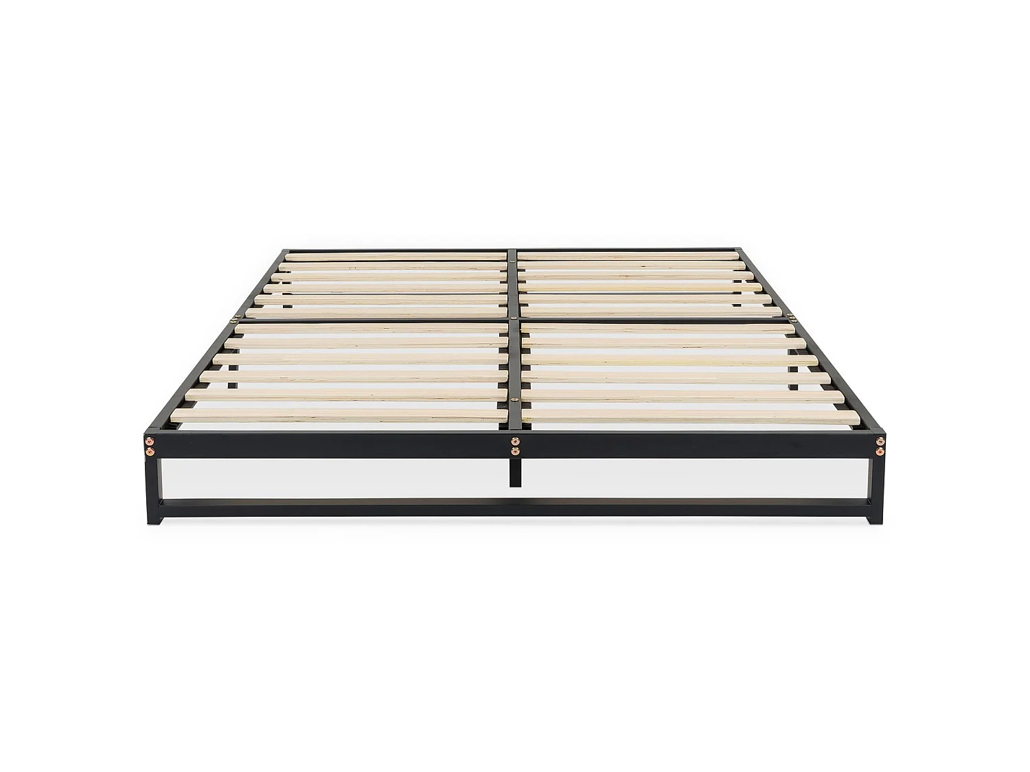 Lit Double MITI, 140 x 190 cm, Noir, Structure en Métal, Cadre Renforcé, Sommier Intégré, Style Industriel Minimaliste