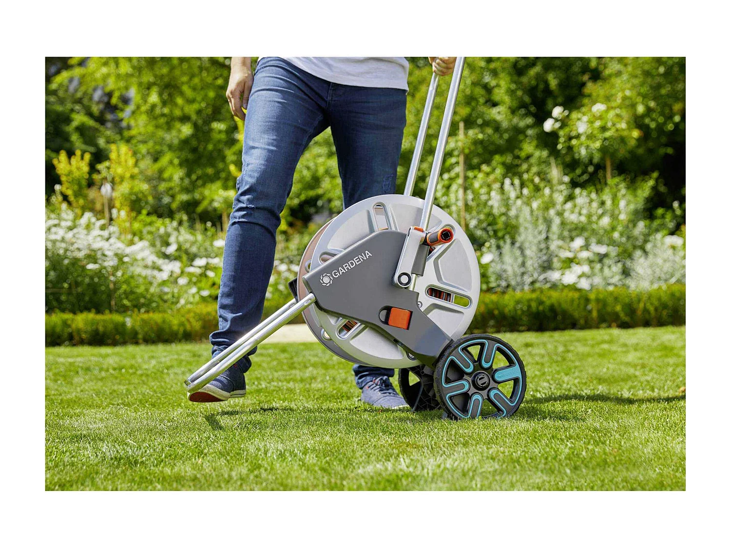 Dévidoir sur roues GARDENA AQUAROLL M métal 60 m - gris et rouge