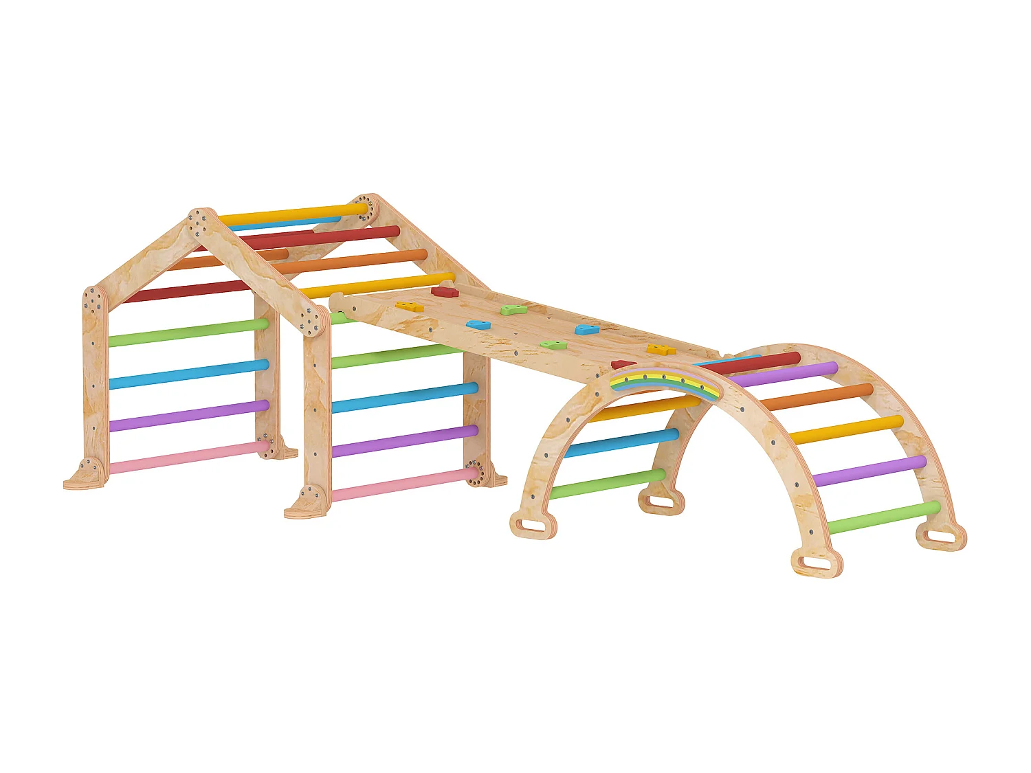 Triangle d'escalade enfant pliable 9 en 1 - aire de jeu enfant - bois naturel multicolore