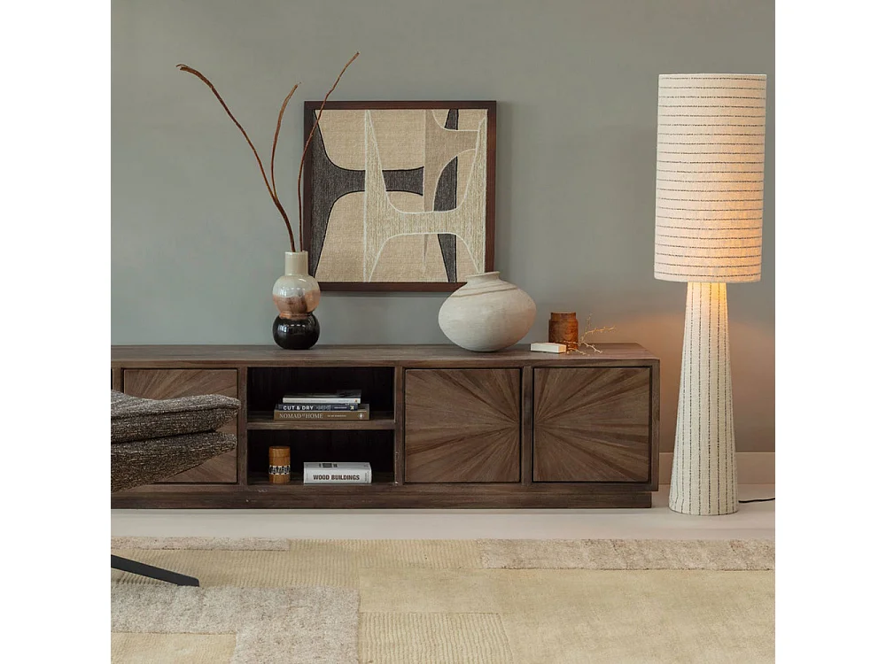 Loft - Lampadaire à rayures en métal et tissu bouclette H130cm - Beige