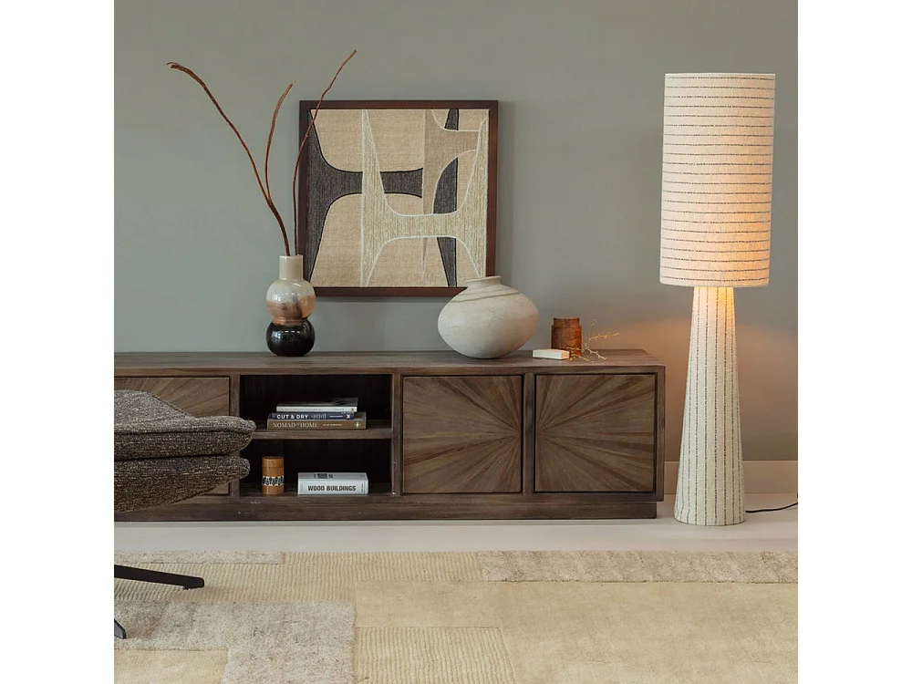 Loft - Lampadaire à rayures en métal et tissu bouclette H130cm - Beige