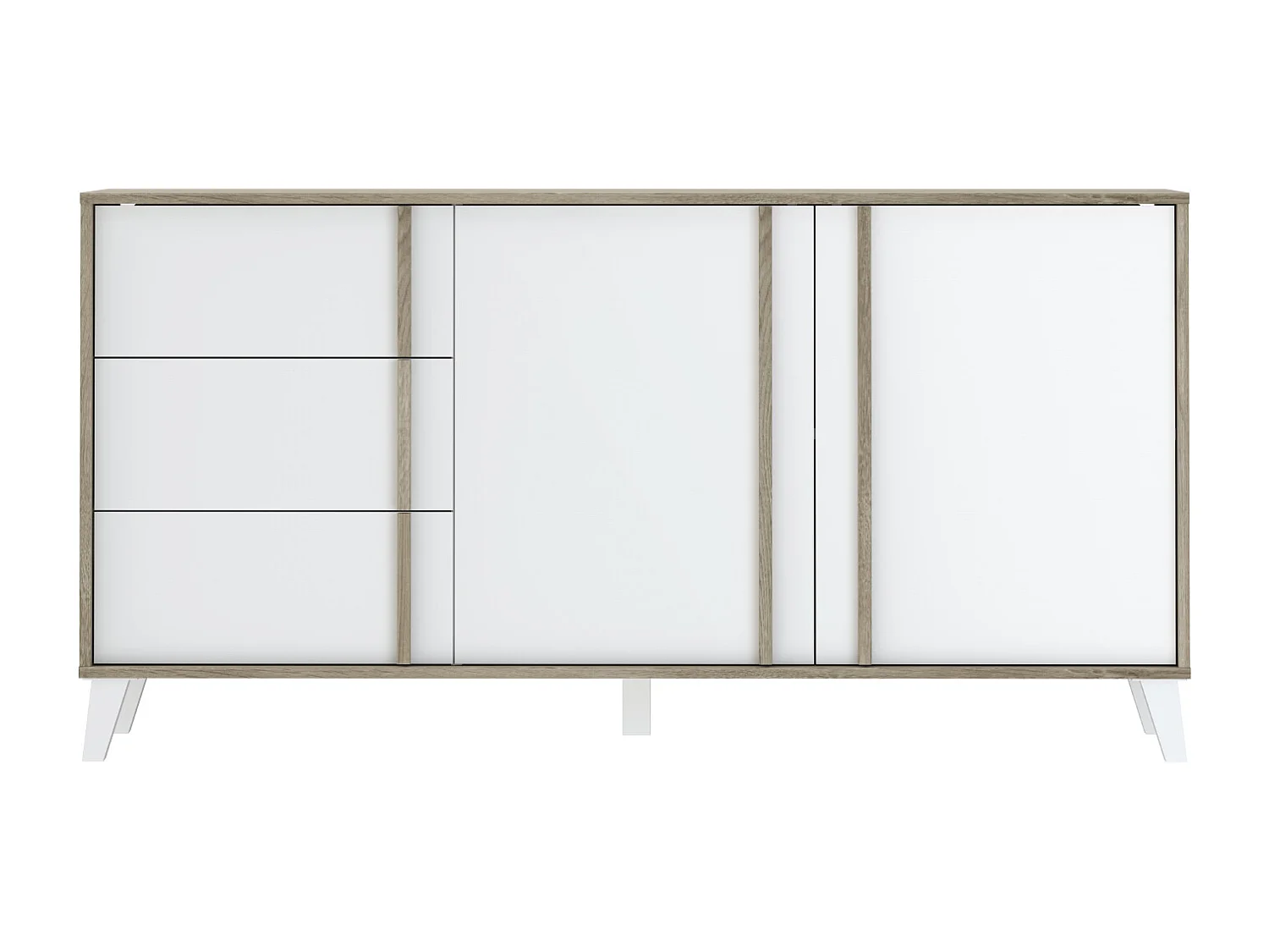 Ensemble de salon Buffet + Meuble TV Style Scandinave – coloris Chêne Clair et Blanc