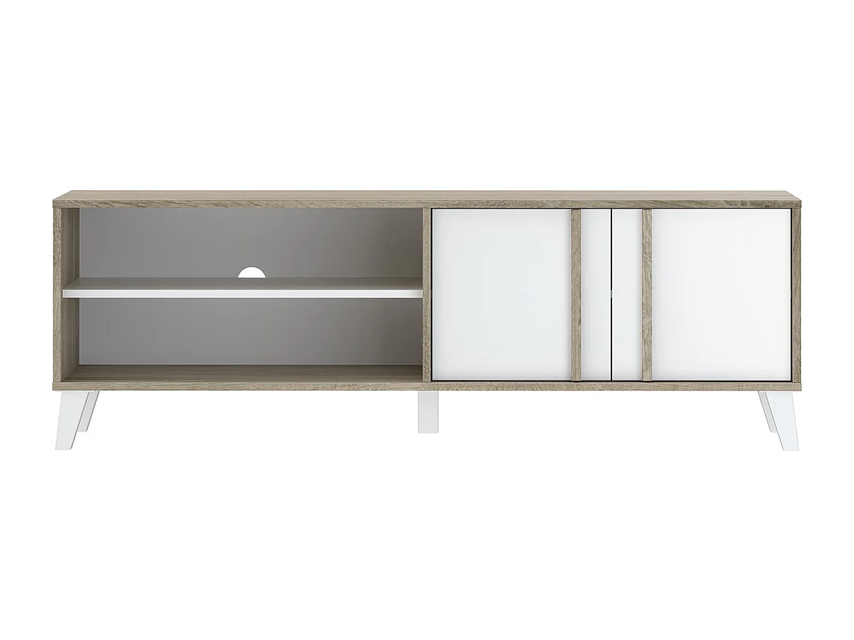 Ensemble de salon Buffet + Meuble TV Style Scandinave – coloris Chêne Clair et Blanc