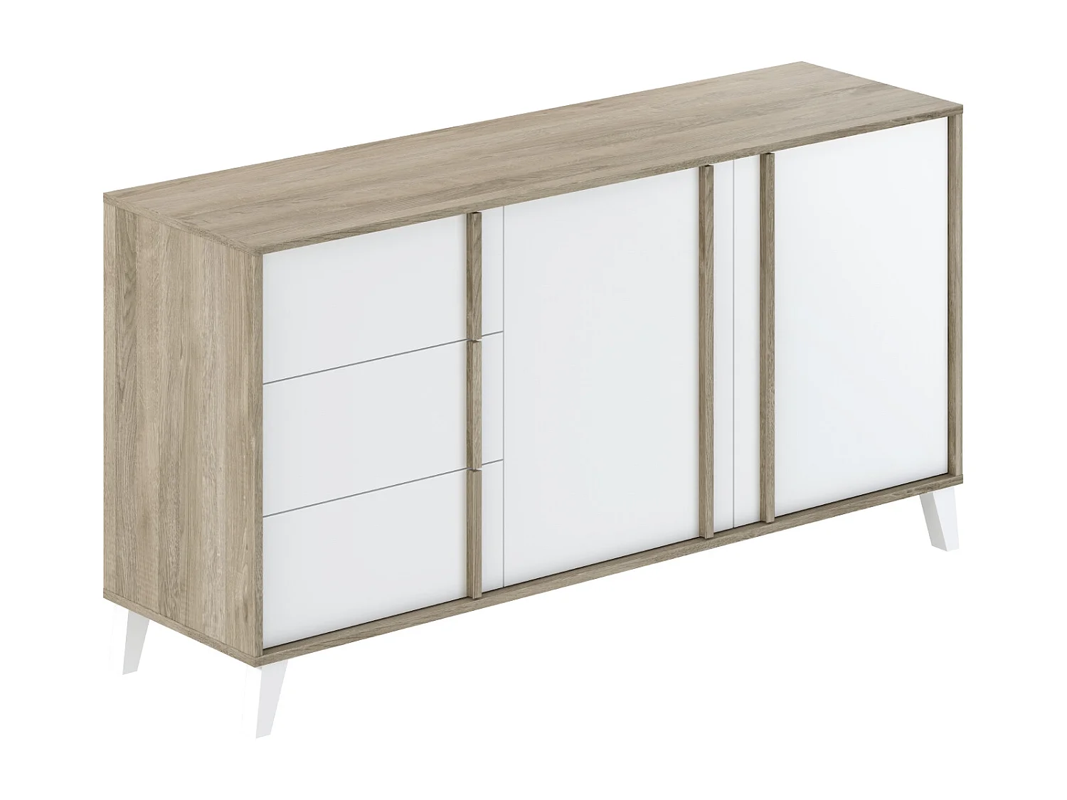Ensemble de salon Buffet + Meuble TV Style Scandinave – coloris Chêne Clair et Blanc