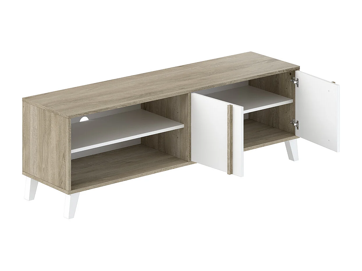 Ensemble de salon Buffet + Meuble TV Style Scandinave – coloris Chêne Clair et Blanc