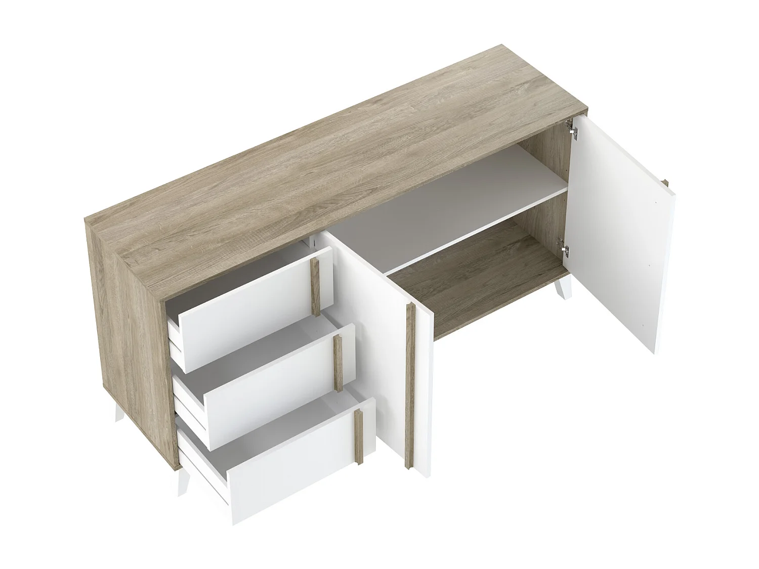 Ensemble de salon Buffet + Meuble TV Style Scandinave – coloris Chêne Clair et Blanc