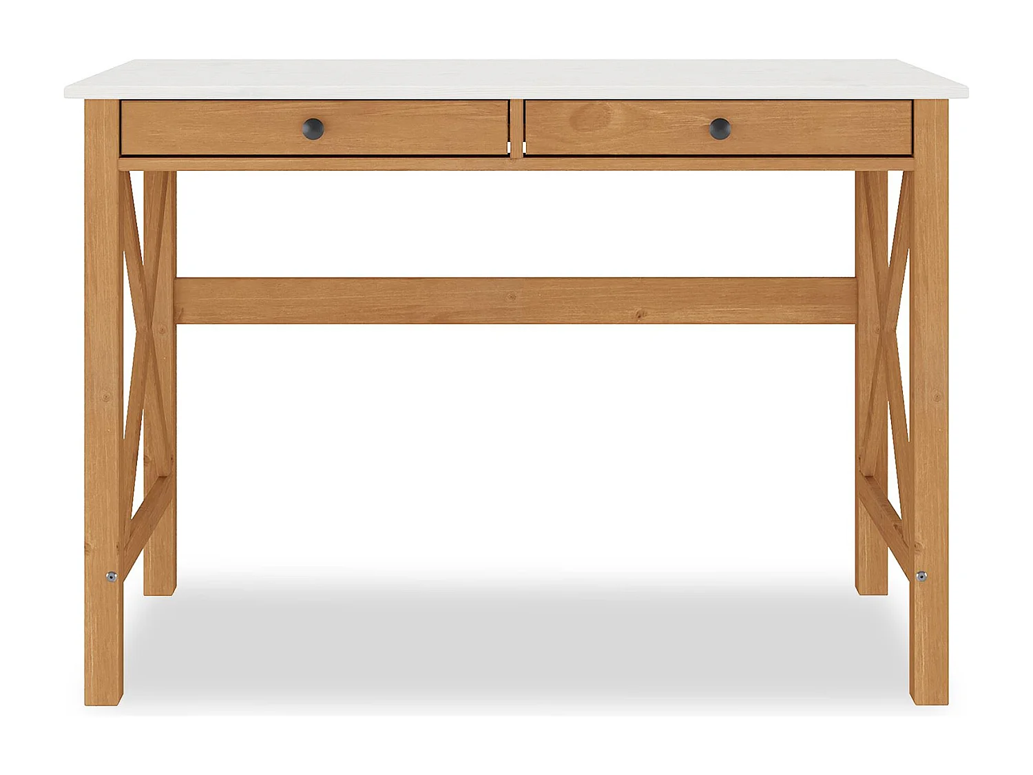 Bureau en bois ADRIAN L 110 cm avec deux tiroirs en bois coloris blanc et chêne massif avec rangement élégant et pratique