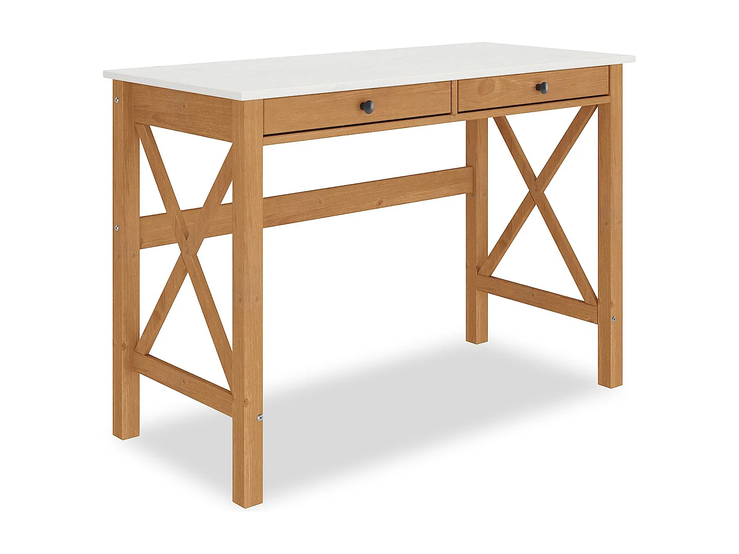 Bureau en bois ADRIAN L 110 cm avec deux tiroirs en bois coloris blanc et chêne massif avec rangement élégant et pratique