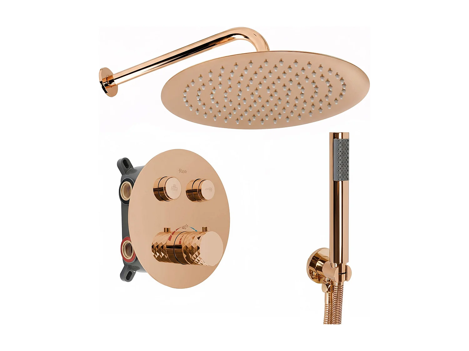 Rea Lungo indbygnings brusesæt + box THERMOSTAT, kobber, 25X25X150CM