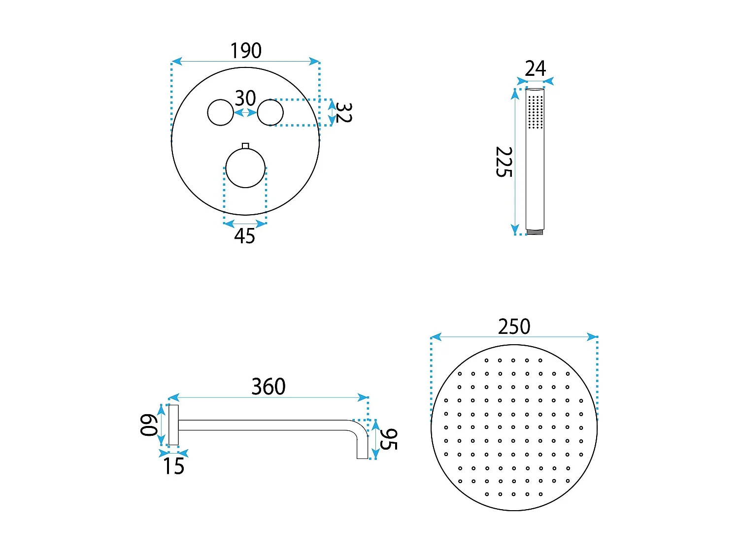 Rea Lungo indbygnings brusesæt + box THERMOSTAT, kobber, 25X25X150CM