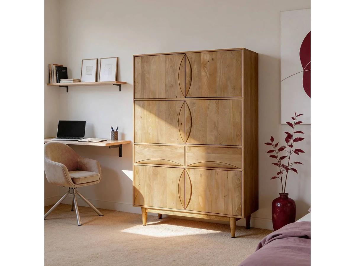 Armoire en bois de manguier 6 portes 2 tiroirs Folia