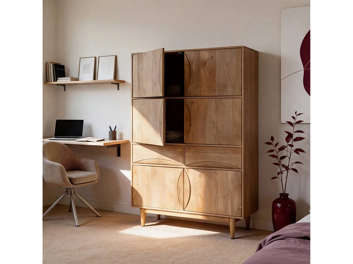 Armoire en bois de manguier 6 portes 2 tiroirs Folia