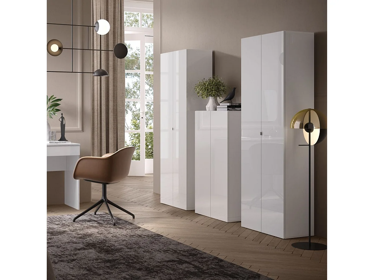 Rangement armoire 2 portes blanc laqué brillant - SYNERGIE