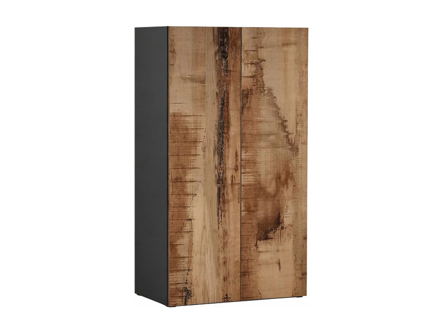 Rangement 2 portes noir graphite et aspect bois antique - SYNERGIE