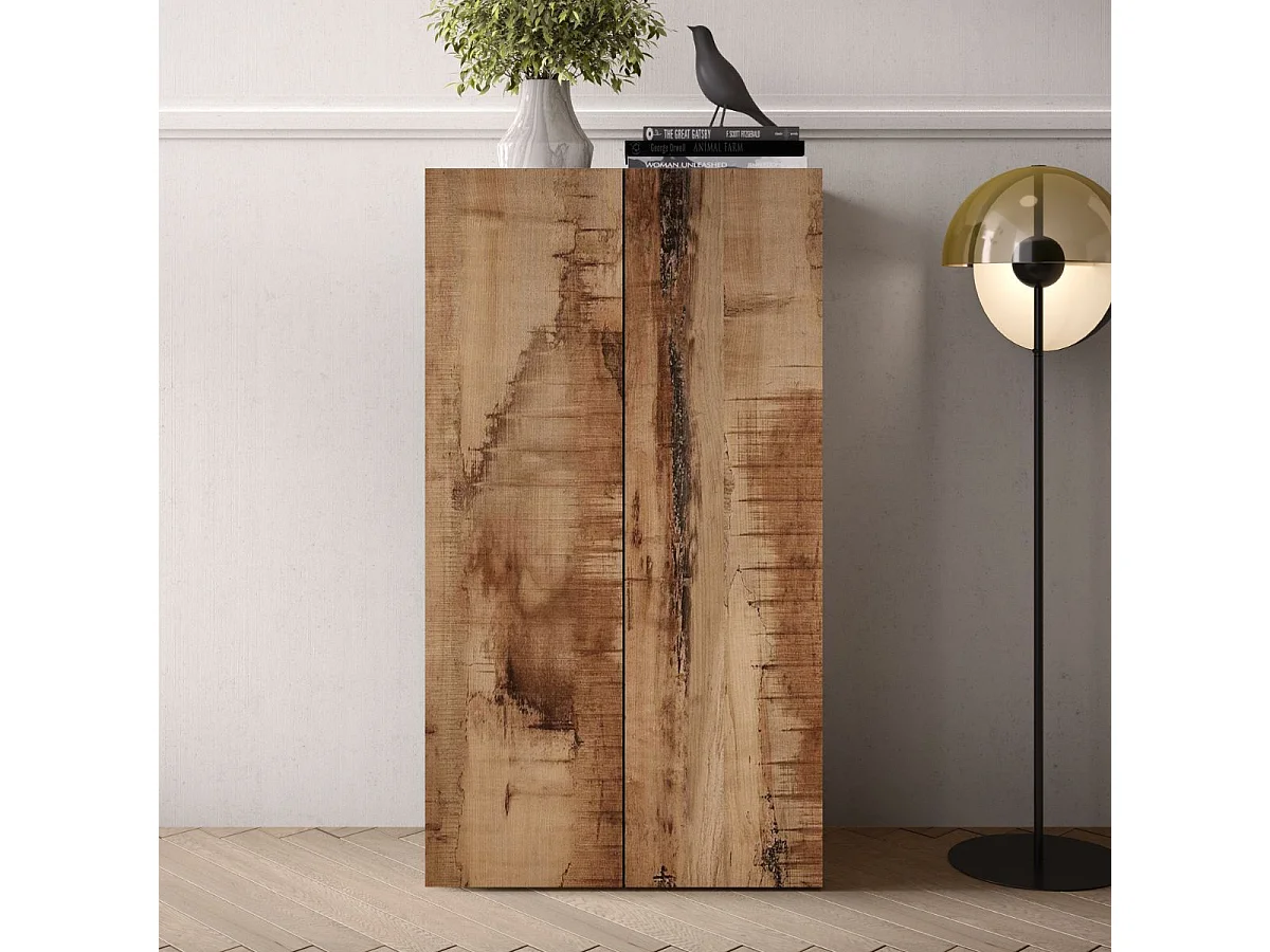 Rangement 2 portes noir graphite et aspect bois antique - SYNERGIE