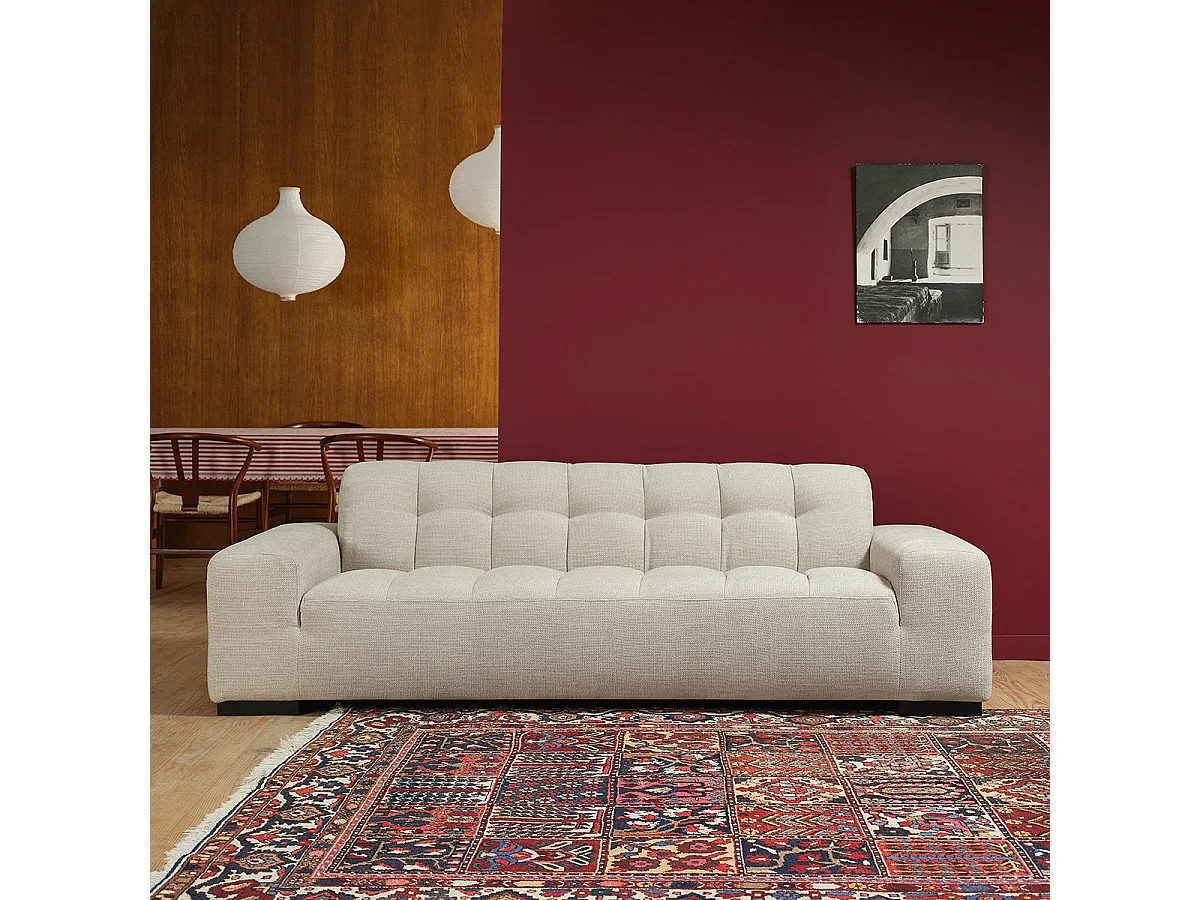 Canapé droit 4 places en tissu texturé beige chiné