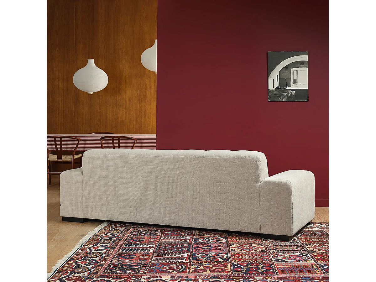 Canapé droit 4 places en tissu texturé beige chiné