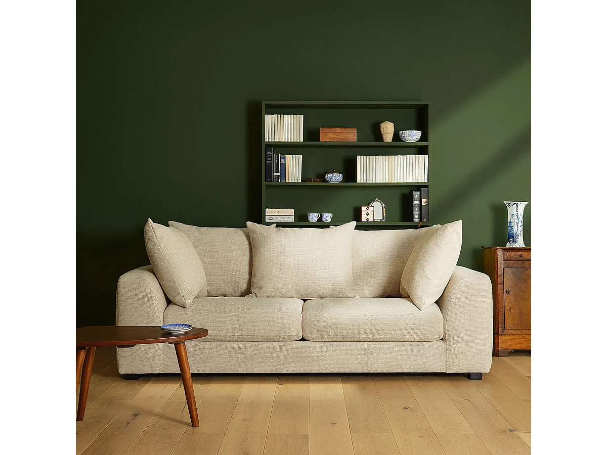 Canapé droit 3 places en tissu texturé beige chiné