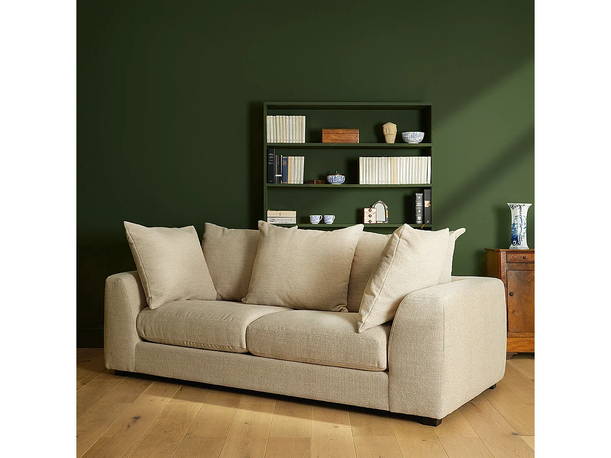 Canapé droit 3 places en tissu texturé beige chiné