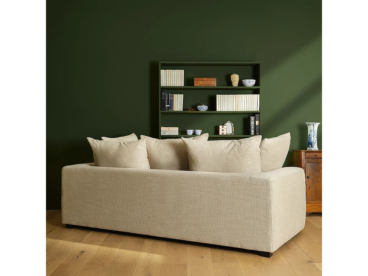 Canapé droit 3 places en tissu texturé beige chiné