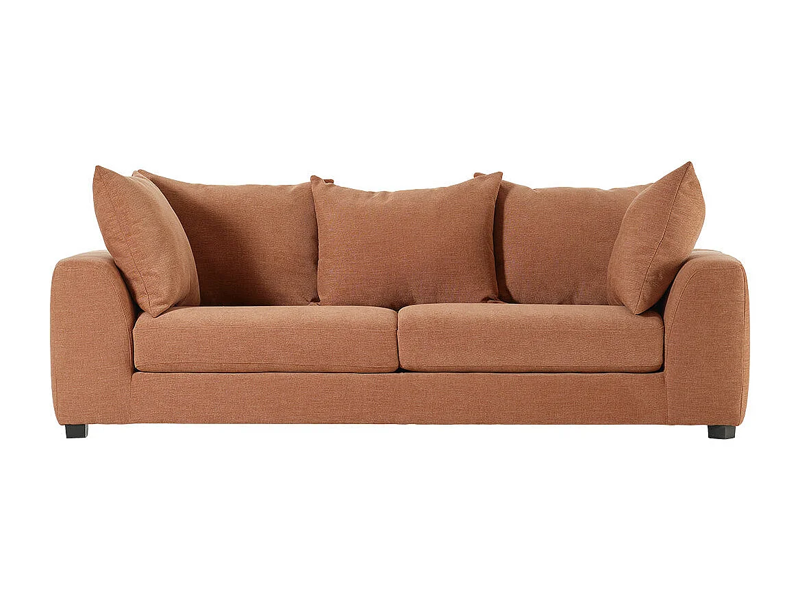 Canapé droit 4 places en tissu effet lin terracotta