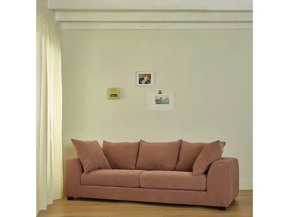 Canapé droit 4 places en tissu effet lin terracotta