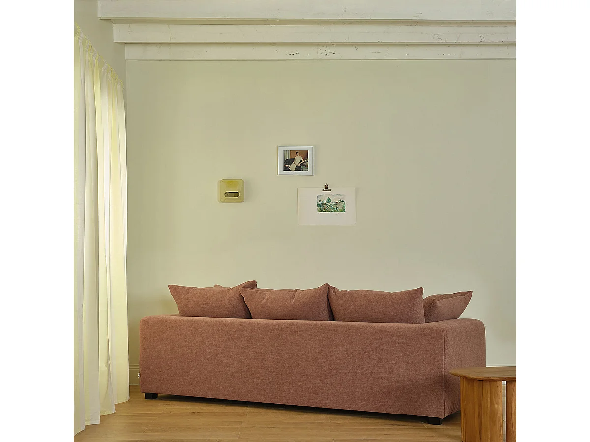 Canapé droit 4 places en tissu effet lin terracotta