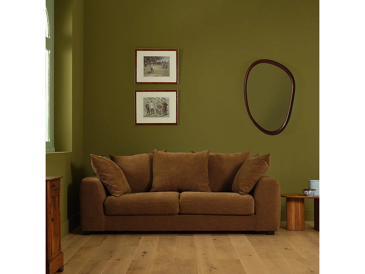 Canapé droit convertible 3 places en tissu effet lin bronze