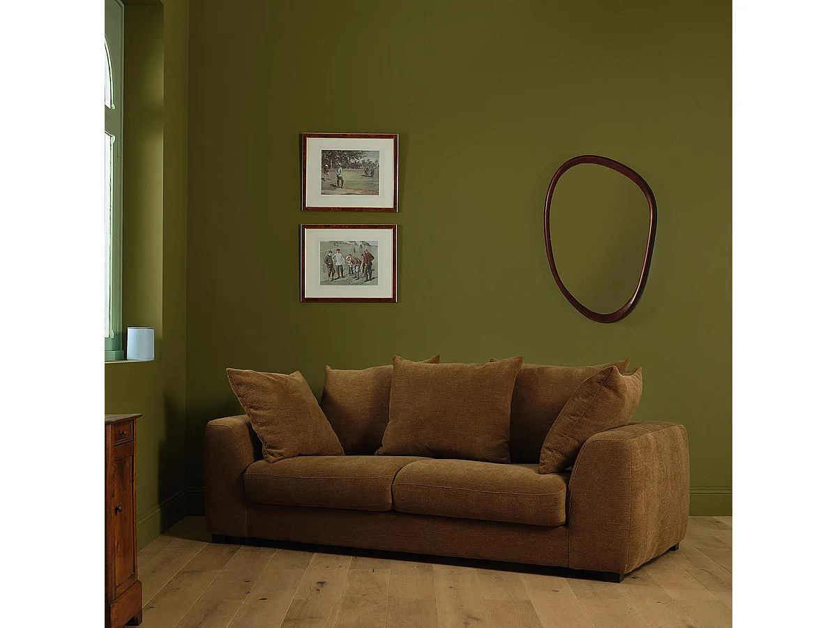 Canapé droit convertible 3 places en tissu effet lin bronze