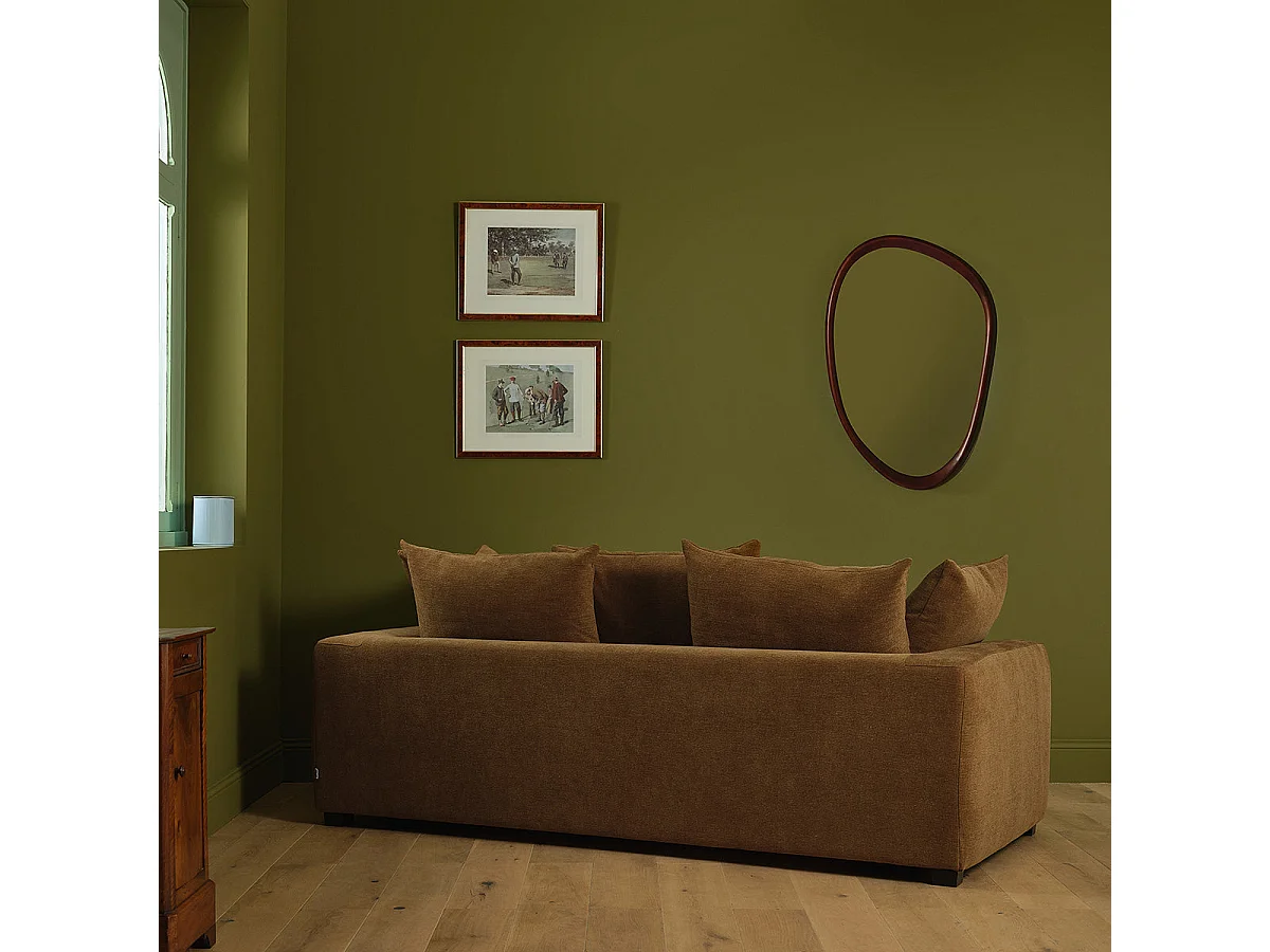 Canapé droit convertible 3 places en tissu effet lin bronze