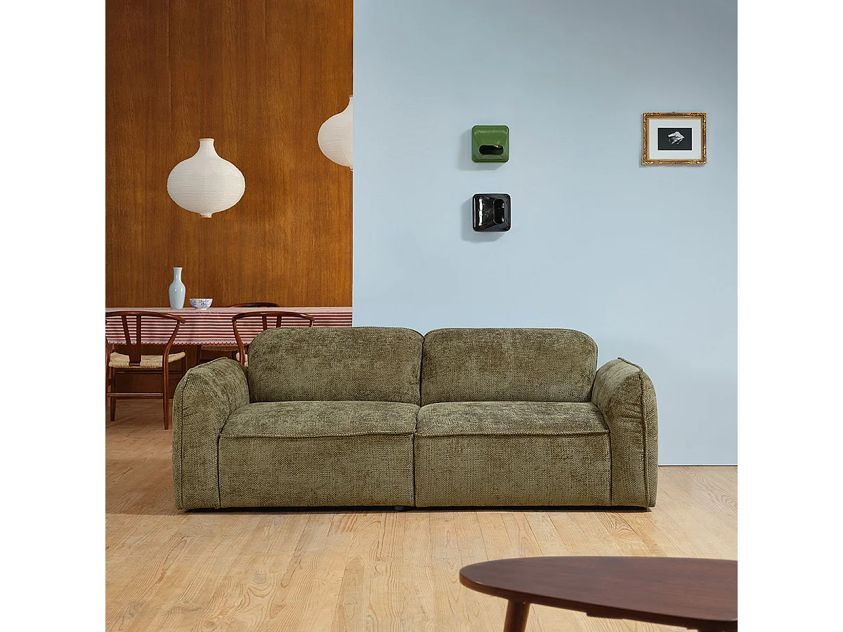 Canapé droit 3 places en velours tressé kaki