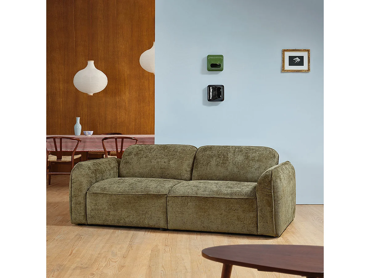 Canapé droit 3 places en velours tressé kaki