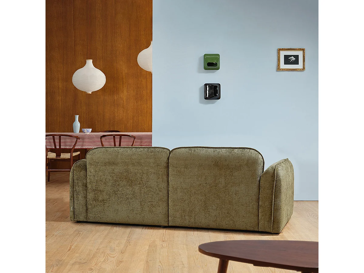 Canapé droit 3 places en velours tressé kaki
