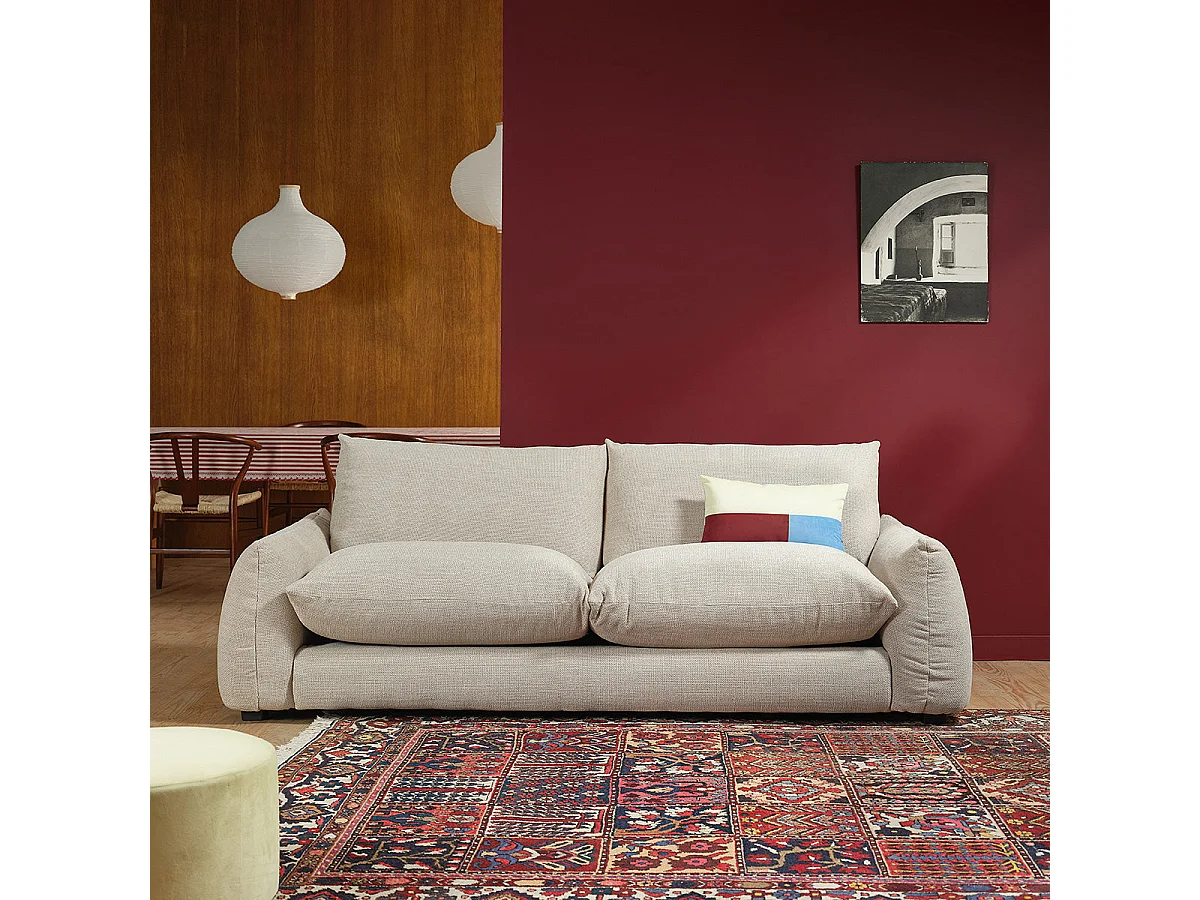 Canapé droit 3 places en tissu texturé beige chiné