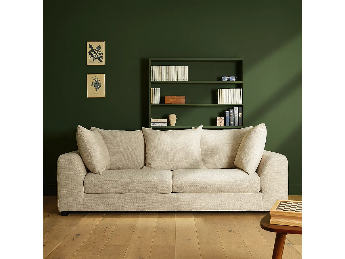 Canapé droit 4 places en tissu texturé beige chiné