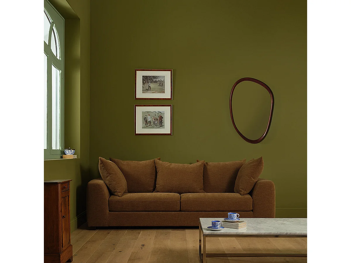 Canapé droit 4 places en tissu effet lin bronze