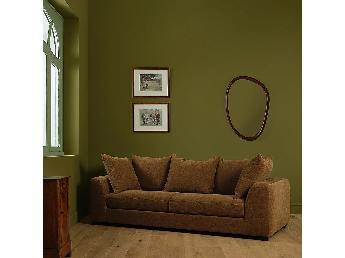 Canapé droit 4 places en tissu effet lin bronze