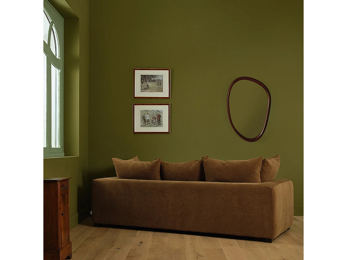 Canapé droit 4 places en tissu effet lin bronze