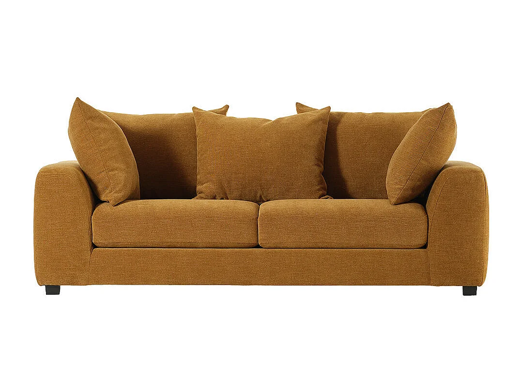 Canapé droit 3 places en tissu effet lin bronze