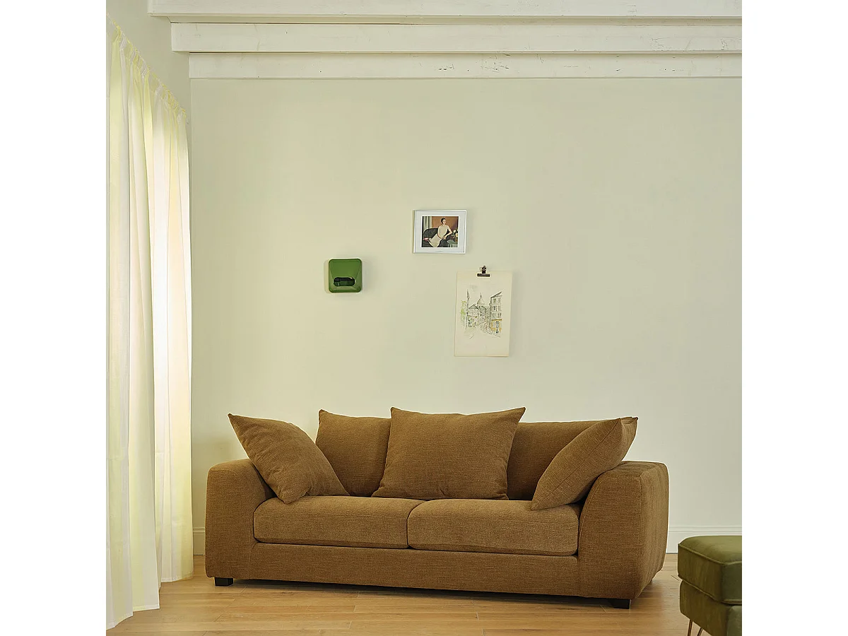 Canapé droit 3 places en tissu effet lin bronze