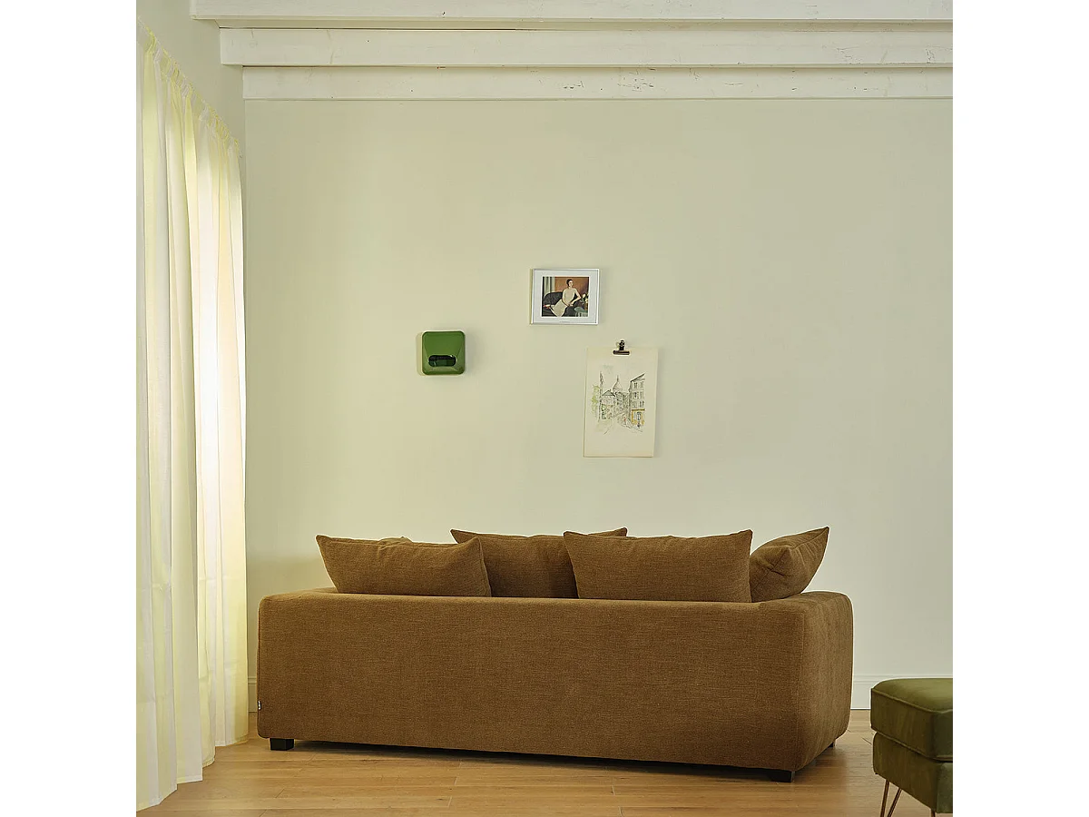 Canapé droit 3 places en tissu effet lin bronze