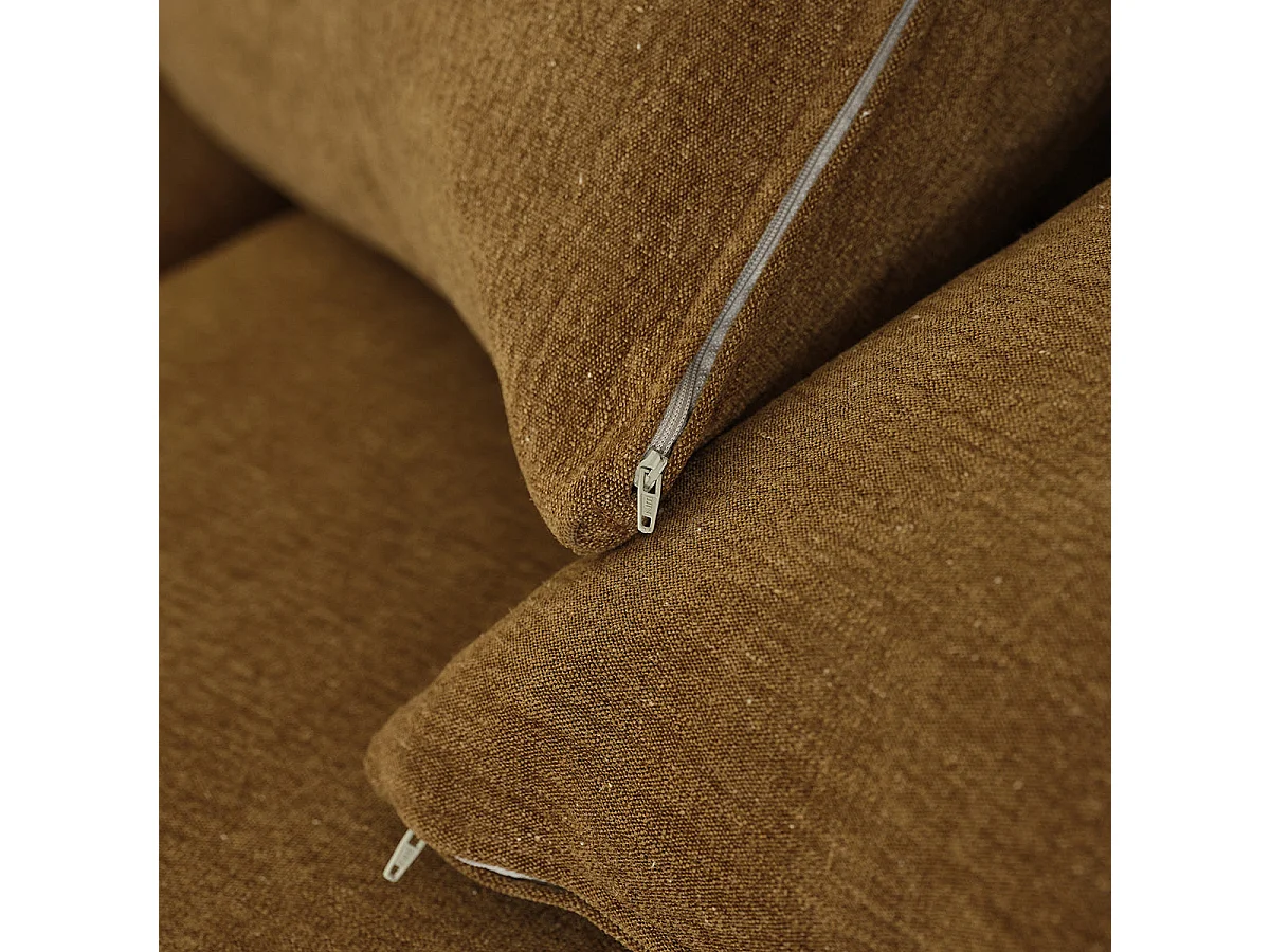 Canapé droit 3 places en tissu effet lin bronze