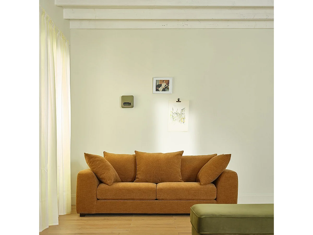 Divano lineare a 3 posti in tessuto effetto lino color bronzo