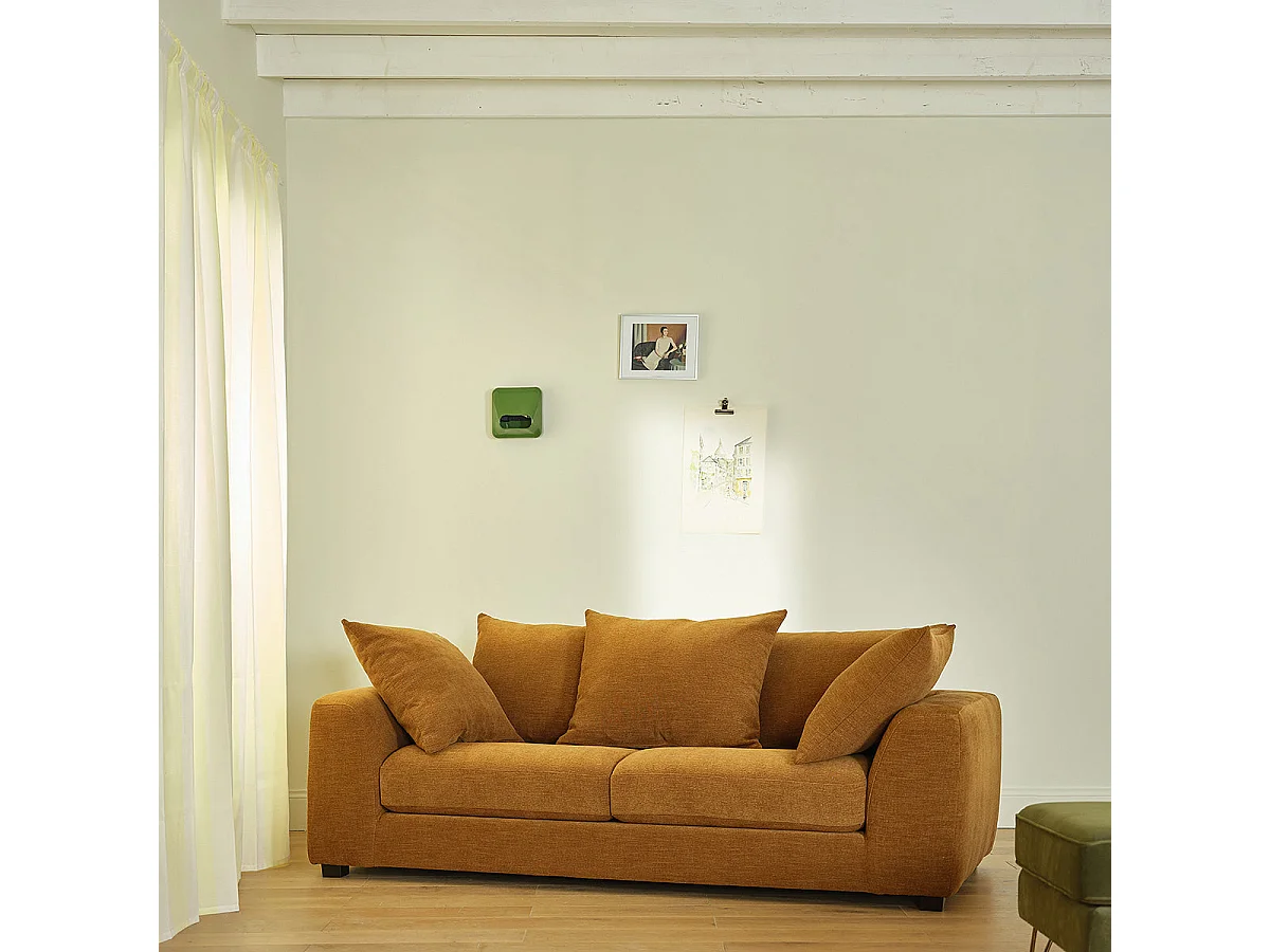 Divano lineare a 3 posti in tessuto effetto lino color bronzo