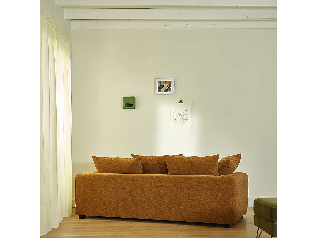Divano lineare a 3 posti in tessuto effetto lino color bronzo