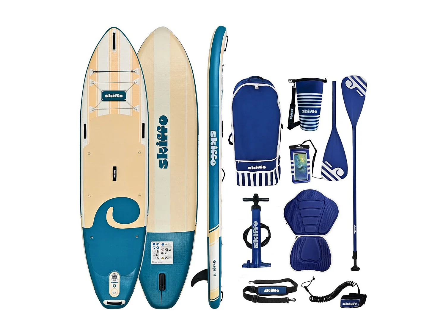 Skiffo Rivage Lagoon 11' – SUP Gonflable 2-en-1 Kayak Complet - 335x86x15cm - Max 160 kg - Stable & Polyvalent - Design unique